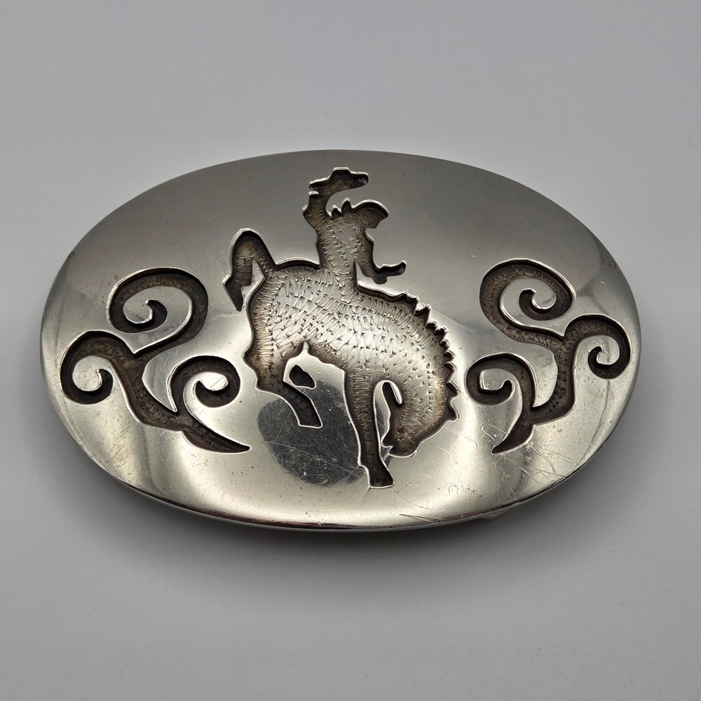 Vintage D&J Coats Taos 1982 Belt Buckle, Horse Riding 3.5", Signed and Dated